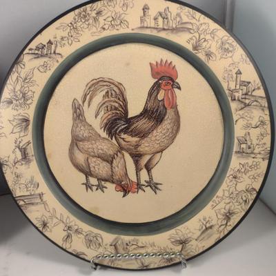 Set of Three Rooster and Chicken Design Decorative Plates