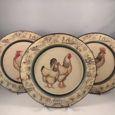 Set of Three Rooster and Chicken Design Decorative Plates