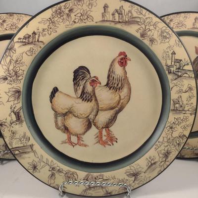 Set of Three Rooster and Chicken Design Decorative Plates
