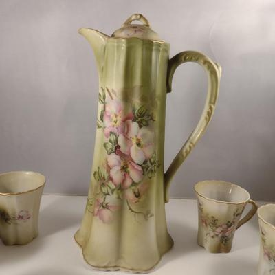 Antique Nippon Hand Painted Chocolate Pot with Eleven Cups