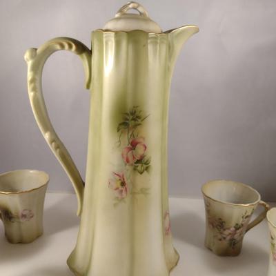 Antique Nippon Hand Painted Chocolate Pot with Eleven Cups