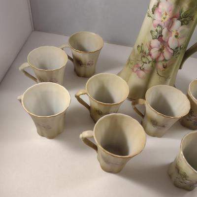 Antique Nippon Hand Painted Chocolate Pot with Eleven Cups