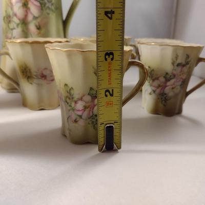 Antique Nippon Hand Painted Chocolate Pot with Eleven Cups