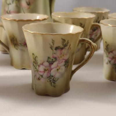 Antique Nippon Hand Painted Chocolate Pot with Eleven Cups