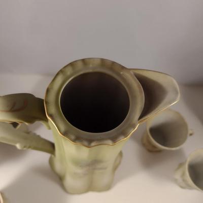 Antique Nippon Hand Painted Chocolate Pot with Eleven Cups