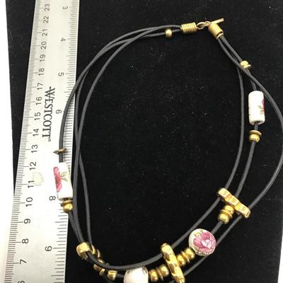 Vintage Triple stranded leather beaded necklace
