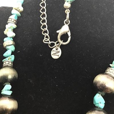 Women’s blue silver cross pendant beads necklace Rhinestones