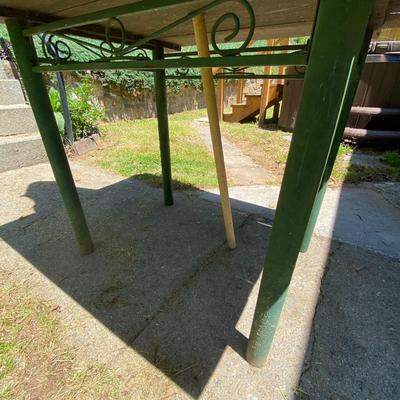 Wood and Metal Patio Table with Umbrella