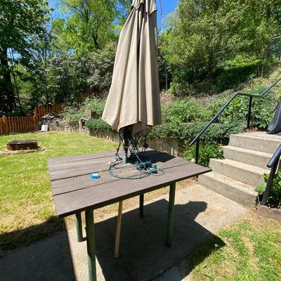 Wood and Metal Patio Table with Umbrella