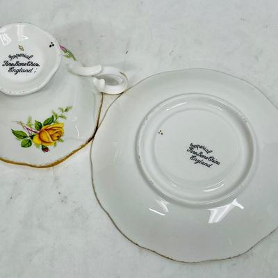 Teacup & Saucer Imperial Fine Bone China made in England Roses Yellow & Pink