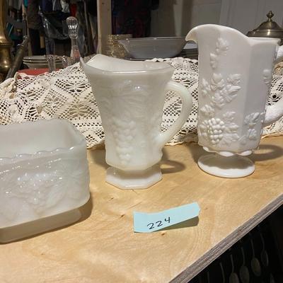 Vintage Milk Glass Pitchers and Vase