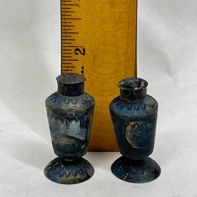 Tiny Salt and Pepper, antique, very tarnished