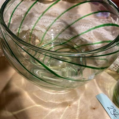 Decorative Green Glassware Bowl & Pitcher