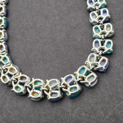 Mid-Century Blue Hues Thermoset Necklace & Clip Earrings Set