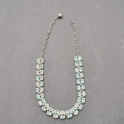 Mid-Century Blue Hues Thermoset Necklace & Clip Earrings Set