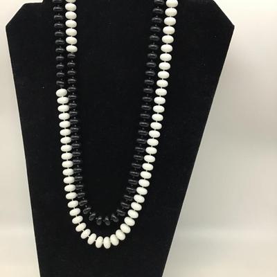 Vintage Black White Beaded Necklace