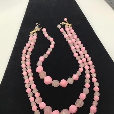 Vintage Hong Kong Faux Pink Quartz look Necklace