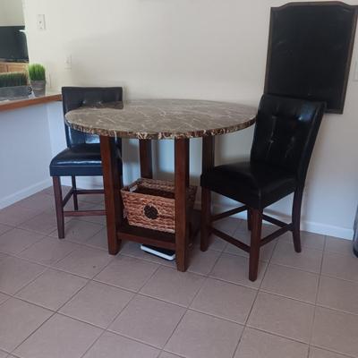 COUNTER HEIGHT MARBLE STYLE DINING TABLE WITH 2 CHAIRS
