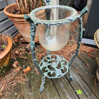 Large Heavy Cast Metal Candle Holder Planter Stand 27" x10"