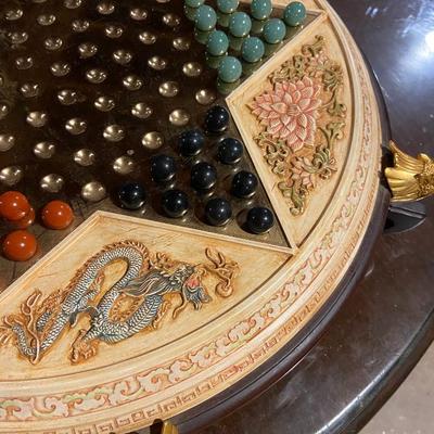 Franklin Mint Classic Collector's Edition Chinese Checkers and Carved Gemstone Marbles