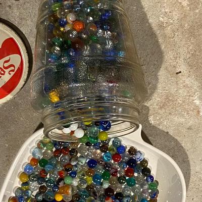 Jar FULL of Assorted Vintage Small Marbles