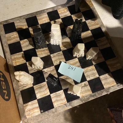 HEAVY Marble Chessboard with Marble Brutalist Chess Set