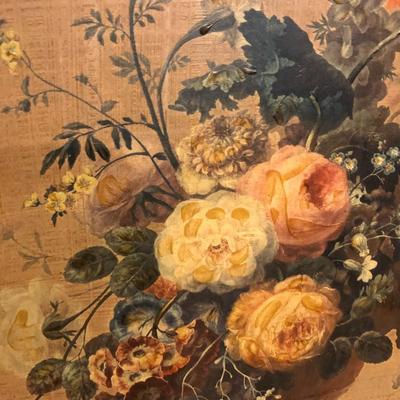 Framed Canvas Print/Reproduction of Floral Still Life, Initialed