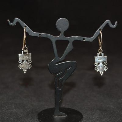 925 Sterling with Onyx Drop Earrings 2.9g