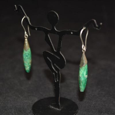 925 Sterling and Malachite Drop Earrings 4.7g