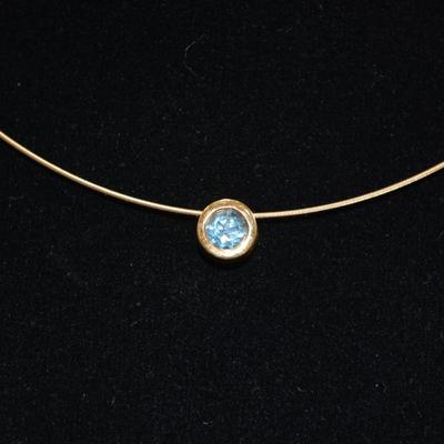 Gold-Tone 925 Sterling Choker with Topaz Pendant 16