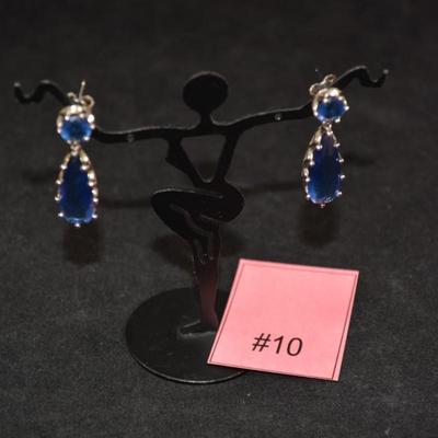 925 Sterling Fashion Drop Earrings with Blue Glass - Sterling Backs