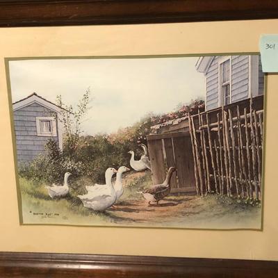 Framed Lithograph Goose Roost Print, Signed Burton Dye and Numbered