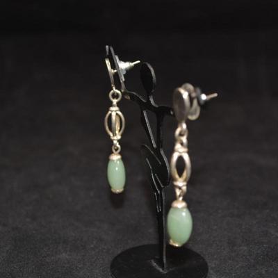 925 Sterling & Jade Drop Earrings 9.0g