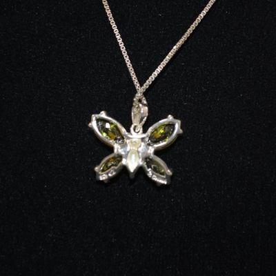 925 Sterling Box Chain with 925 Butterfly w/ Green CZ 18