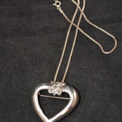 925 Sterling Box Chain with 925 Marcasite Heart Brooch/Pendant 16