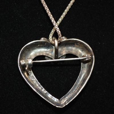 925 Sterling Box Chain with 925 Marcasite Heart Brooch/Pendant 16