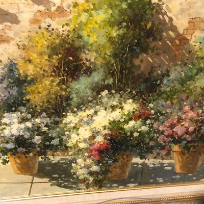 Framed Oil on Canvas Impressionist Style Garden, Signed J Quanacy