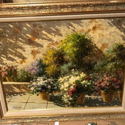 Framed Oil on Canvas Impressionist Style Garden, Signed J Quanacy