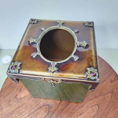 Jay Strongwater Swarovski Jewels Green & Brown Tissue Box