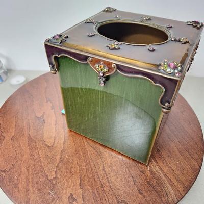 Jay Strongwater Swarovski Jewels Green & Brown Tissue Box