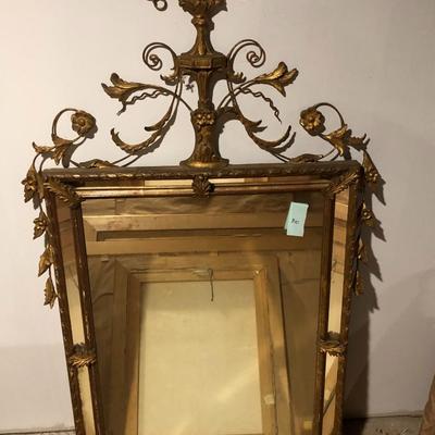 Ornate Art Nouveau Style Gilded Floral Mirror (Some Damage)