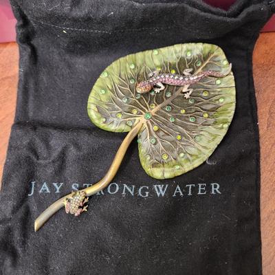 Jay Strongwater Enameled Lily Paperweight Salamander Frog