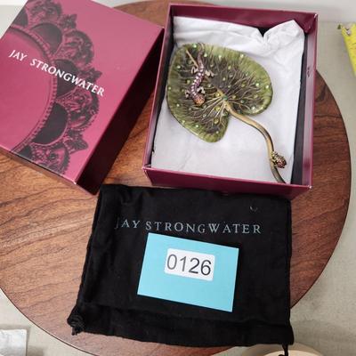 Jay Strongwater Enameled Lily Paperweight Salamander Frog