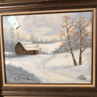 Framed Oil on Canvas Winter Countryside Landscape, Signed Mary Shaker (?)