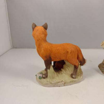 Two Hand Painted Homco Porcelain Figurines- Fox and Raccoon
