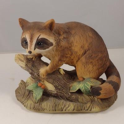 Two Hand Painted Homco Porcelain Figurines- Fox and Raccoon