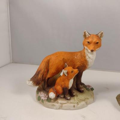 Two Hand Painted Homco Porcelain Figurines- Fox and Raccoon