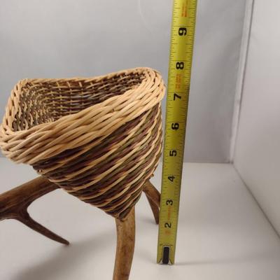 Unique, Hand Made Artisan Woven Basket with Deer Antler Base