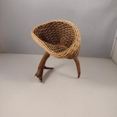 Unique, Hand Made Artisan Woven Basket with Deer Antler Base