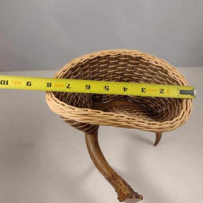 Unique, Hand Made Artisan Woven Basket with Deer Antler Base